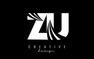 Creative white letters ZU z u logo with leading lines and road concept design. Letters with geometric design. vector