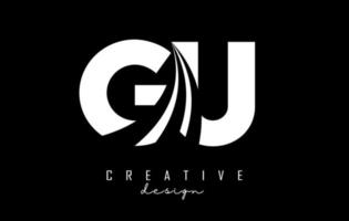 Creative white letters GU g u logo with leading lines and road concept design. Letters with geometric design. vector