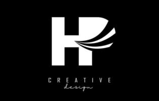 Creative white letters HP h p logo with leading lines and road concept design. Letters with geometric design. vector