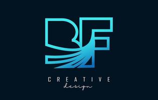 Outline blue letters BF b f logo with leading lines and road concept design. Letters with geometric design. vector