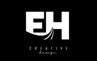 Creative white letters EH e h logo with leading lines and road concept design. Letters with geometric design. vector