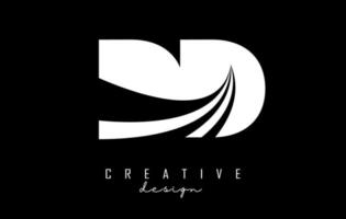 logotipo de letras blancas creativas dd d con líneas principales y diseño de concepto de carretera. letras con diseño geométrico. vector