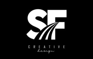 logotipo creativo de letras blancas sf sf con líneas principales y diseño de concepto de carretera. letras con diseño geométrico. vector