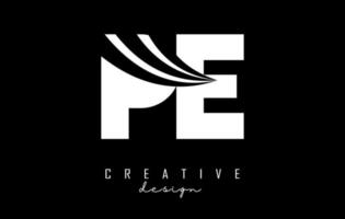 Creative white letters Pe p e logo with leading lines and road concept design. Letters with geometric design. vector