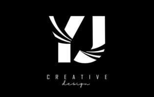 Creative white letters YJ y j logo with leading lines and road concept design. Letters with geometric design. vector