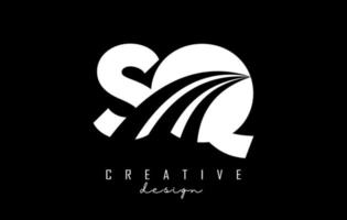 Creative white letters SQ s q logo with leading lines and road concept design. Letters with geometric design. vector