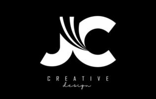 Creative white letters JC J C logo with leading lines and road concept design. Letters with geometric design. vector