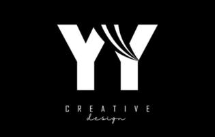Creative white letters YY y logo with leading lines and road concept design. Letters with geometric design. vector