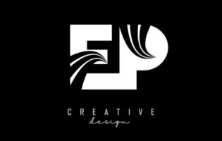 Creative white letters EP e p logo with leading lines and road concept design. Letters with geometric design. vector