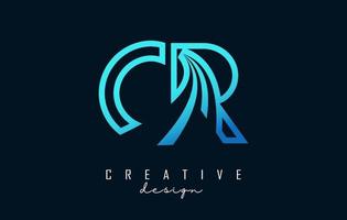 Outline blue letters CR c r logo with leading lines and road concept design. Letters with geometric design. vector