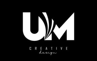 Creative white letters UM u m logo with leading lines and road concept design. Letters with geometric design. vector