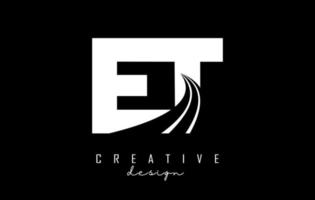 Creative white letters ET e T logo with leading lines and road concept design. Letters with geometric design. vector