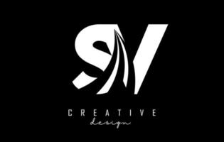 Creative white letters SV s v logo with leading lines and road concept design. Letters with geometric design. vector