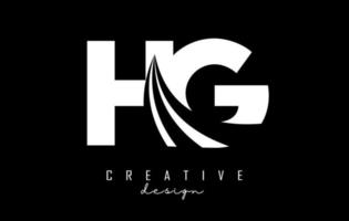 Creative white letters HG h g logo with leading lines and road concept design. Letters with geometric design. vector
