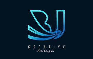 Outline blue letters Bj b j logo with leading lines and road concept design. Letters with geometric design. vector