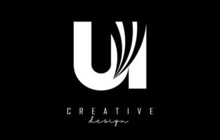 logotipo creativo de letras blancas ui ui con líneas principales y diseño de concepto de carretera. letras con diseño geométrico. vector