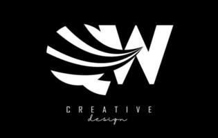 Logotipo de letras blancas creativas qw qw con líneas principales y diseño de concepto de carretera. letras con diseño geométrico. vector