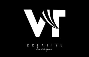 Creative white letters VT v t logo with leading lines and road concept design. Letters with geometric design. vector