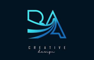 Outline blue letters BA b a logo with leading lines and road concept design. Letters with geometric design. vector