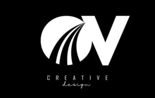 Creative white letters OV o v logo with leading lines and road concept design. Letters with geometric design. vector
