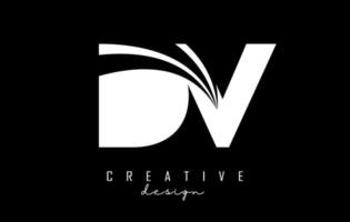 Creative white letters DV d v logo with leading lines and road concept design. Letters with geometric design. vector