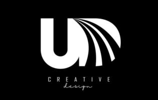 Creative white letters UD u d logo with leading lines and road concept design. Letters with geometric design. vector