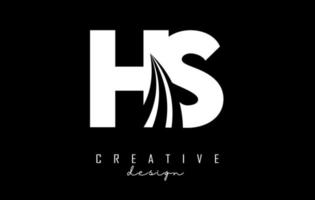 Creative white letters HS h s logo with leading lines and road concept design. Letters with geometric design. vector