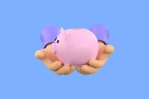 Hand hold piggy bank in his hands for a money or finance concept. photo