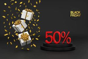 Black Friday Sale Promotion and Gift Box on a black background photo