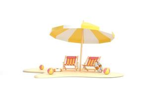 beach umbrella, beach ball, swimming ring and beach chair. Summer travel and holiday photo