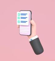 task management todo check list with mobile phone holding hand. photo