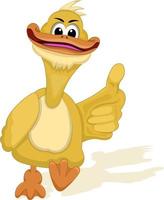 Cartoon old yellow duck with beard give thumbs up while walking vector