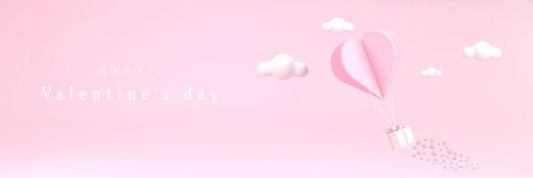 globo de corazón rosa y caja de regalo sobre fondo de cielo rosa concepto de día de san valentín. foto