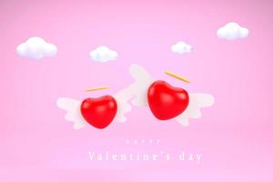 Red Angel heart and wings on pink color background. Valentine's day concept. photo
