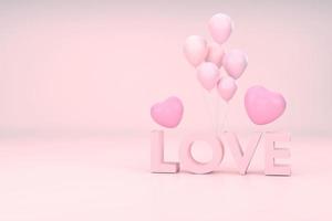 Pink love, balloons and heart with pink background. Valentine's day concept. photo