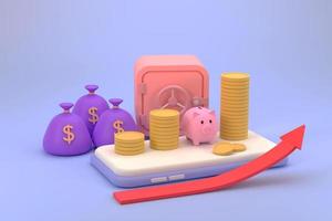 Safe, coins, money bag, concept of financial management photo