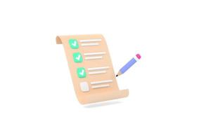 3D. Document task management todo check list, work project plan concept, fast checklist, posting plan photo