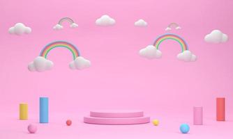 Circle podium, rainbow in the sky for displaying cute products. photo