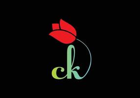 logotipo de rosa de monogramas ck, plantilla de vector de belleza de spa de cosméticos de lujo