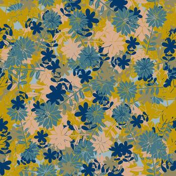 flor de garabato colorido abstracto con patrones sin fisuras de rizos. desordenado fondo floral de fantasía. vector