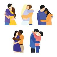 Hugging flat color vector faceless characters set. Happy relatives.