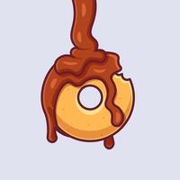 a bitten donut smeared with chocolate jam vector