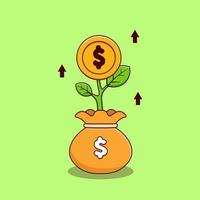Concept of investment income and growth with coin tree in money bag