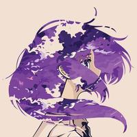 chica con cabello morado en forma de nube vector