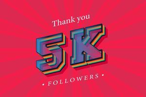 Thank you 5k social followers and subscribers with numbers Trendy Retro text effect 3d render vector