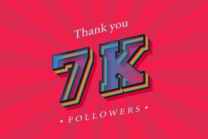 Thank you 7k social followers and subscribers with numbers Trendy Retro text effect 3d render vector