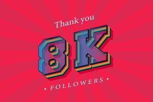 Thank you 8k social followers and subscribers with numbers Trendy Retro text effect 3d render vector