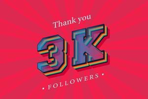 Thank you 3k social followers and subscribers with numbers Trendy Retro text effect 3d render vector