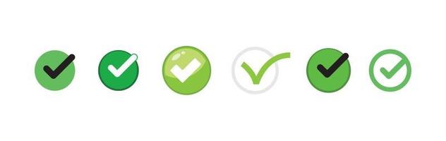 Check mark. Set of Green tick approval icons. vector