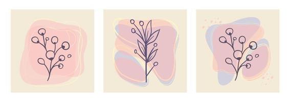 Aesthetic nature plant background  with abstract organic shapes in pastel color palette. vector